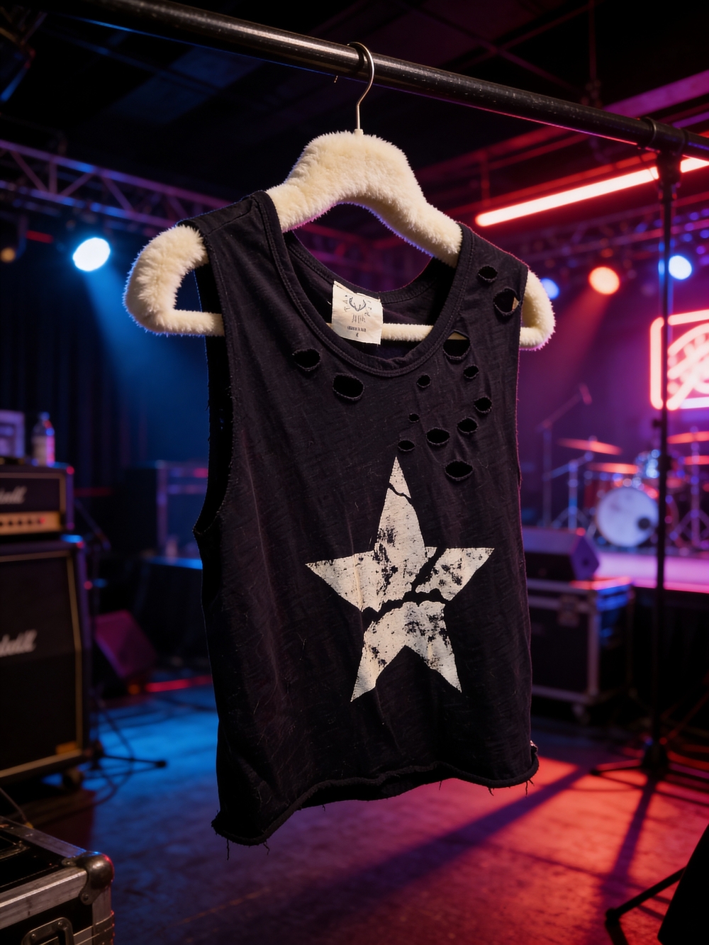 Fantastic Fawn Black Muscle Tee with White Distressed Star